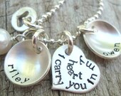 Personalized Hand stamped Mothers Sterling Silver Necklace... I carry you in my heart quote