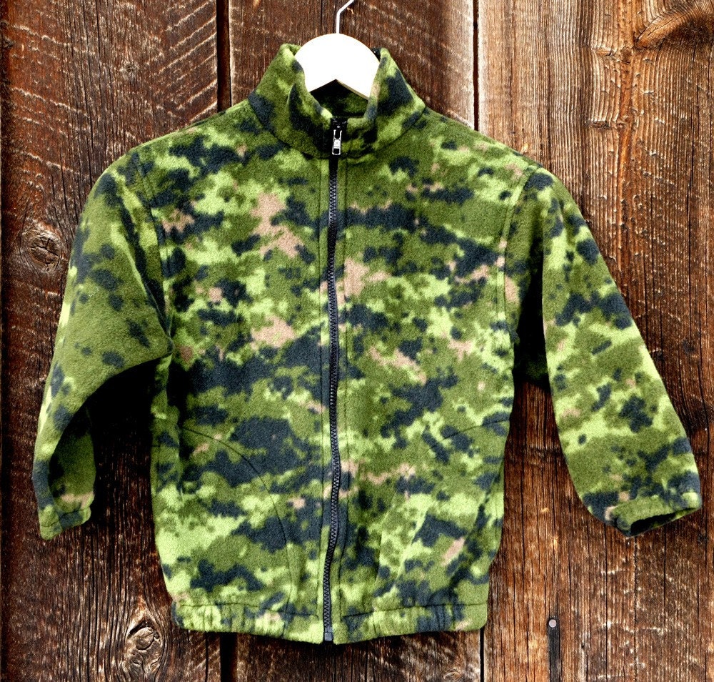 Kids Camouflage Green Fleece Zipper Jacket
