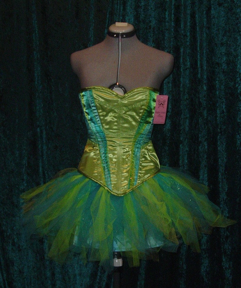 Sky Blue, Lime Green Fairy-Inspired Corset & Tutu Set