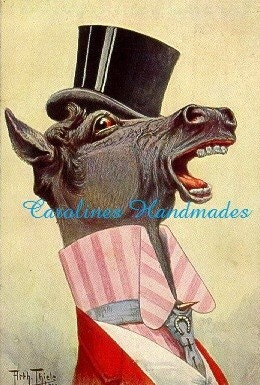 Top Hat Donnkey Reproduction Cotton Fabric Art Print 2.75X4" Applique