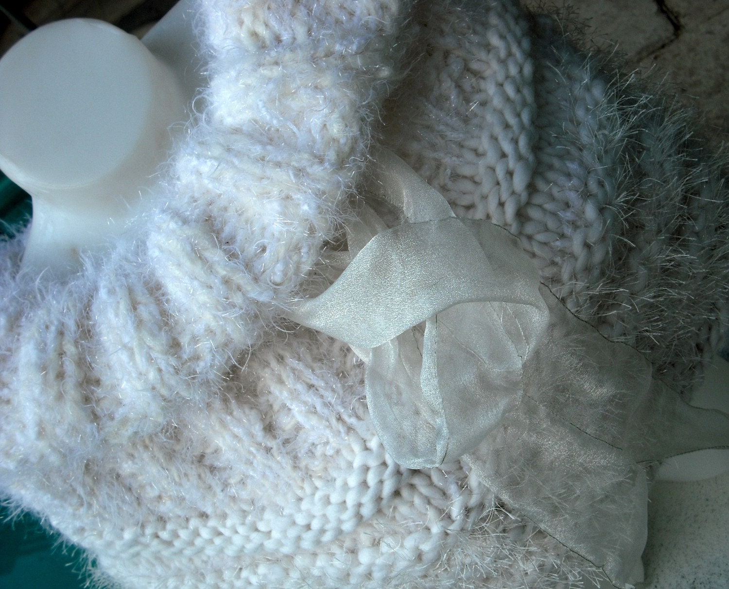 Hand Knit Sparkly White Cowl Neck Warmer Winter Wedding