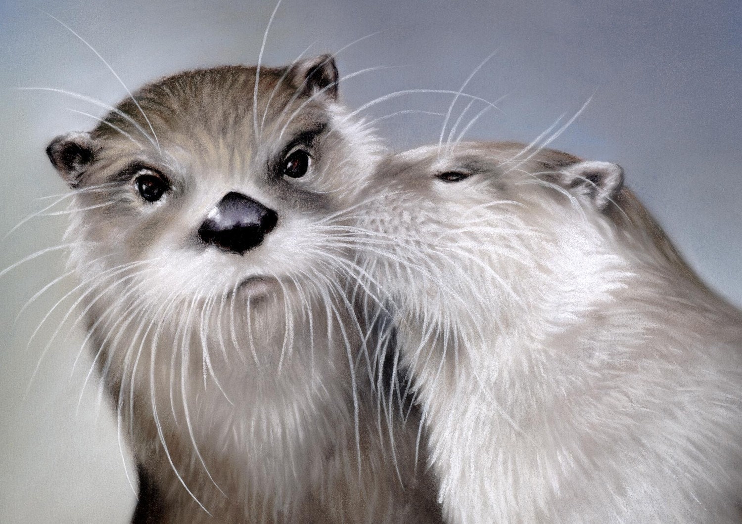 Special... Kissing Otters, Love, Kiss, ACEO print by ONETA