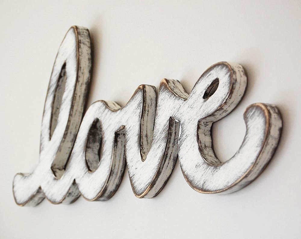Cottage decor sign rustic white - shabby chic word - wooden wall sign - classic white