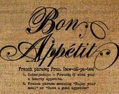 Bon Appetit Definition Defined France French Text Digital Image Download Sheet Transfer To Pillows Totes Tea Towels Burlap No.1683