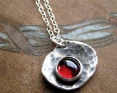 Tattered Petal with Garnet - handmade necklace in sterling silver