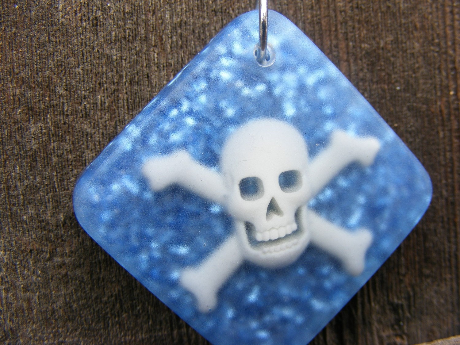 Blue Glitter Skull Pendant