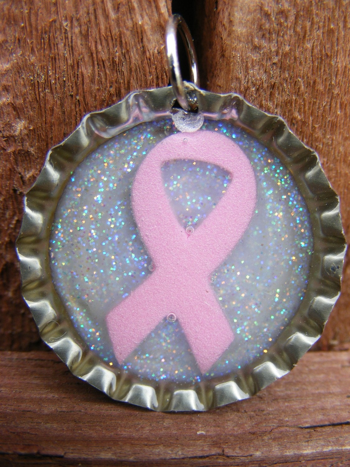 Pink Ribbon Bottlecap Pendant