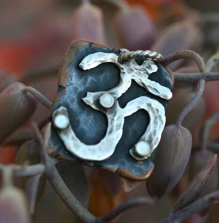 Square Silver And Copper OM Pendant