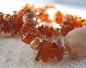 Riverstone Amber Copper Necklace Chip Chunky Nugget Long Length