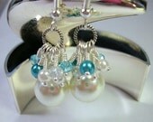 Glam Pearl Earrings with Teal