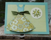 Olive and blue floral dress card and envelope in Amy Butler paper