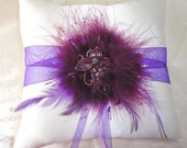 Purple-Ivory Satin Feather Ring Bearer Pillow