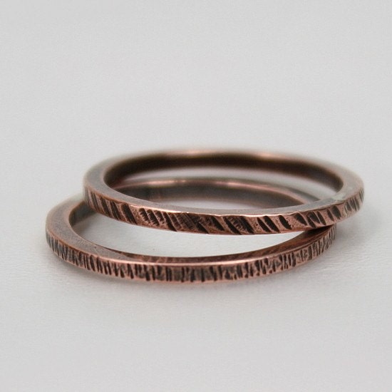 Handmade Stacking Textured Copper Rings Size 7