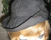 Vintage Black Cloche Style Layered Ruffled Satin Hat