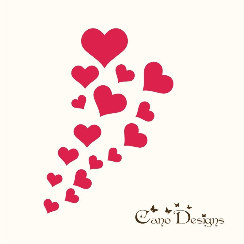 16 Hearts 5 sizes - Valentine's Vinyl Decals Stikers For Walls, Windows, Glass, Cars, Mirrors and More