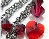 Crystal Heart Necklace Red Swarovski Crystal on Gunmetal Chain