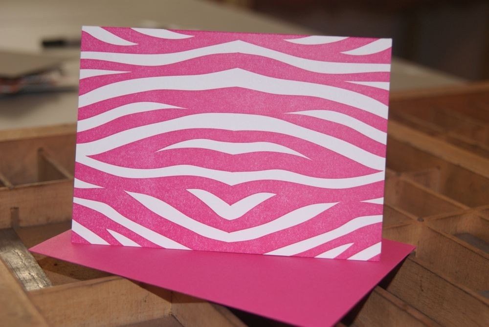Hot Pink Zebra Letterpress card
