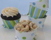 Reusable Blue & Green Cupcake Wrappers for Baby Showers, Birthday Parties and Weddings - Set of 24 Reversible wraps by cathyswraps