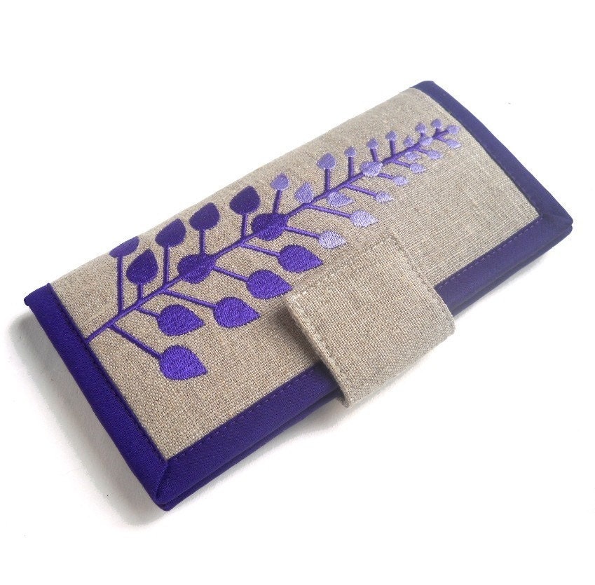 Handmade Wallet Lavender Branches on Oatmeal Linen