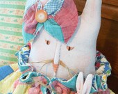 Mother Bunny Rabbit Baby Vintage Grain Sack Rainbow Quilt Childs Gift