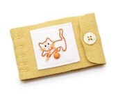Wool Needle Book Hand Embroidered Kitten Gold Yellow