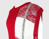 1980s Skirt and Sweater Vest Vintage Red White and Gray Plaid Modern Size 8 Small