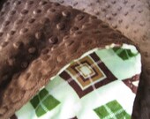 Green plush argyle baby blanket with chocolate minkee dot