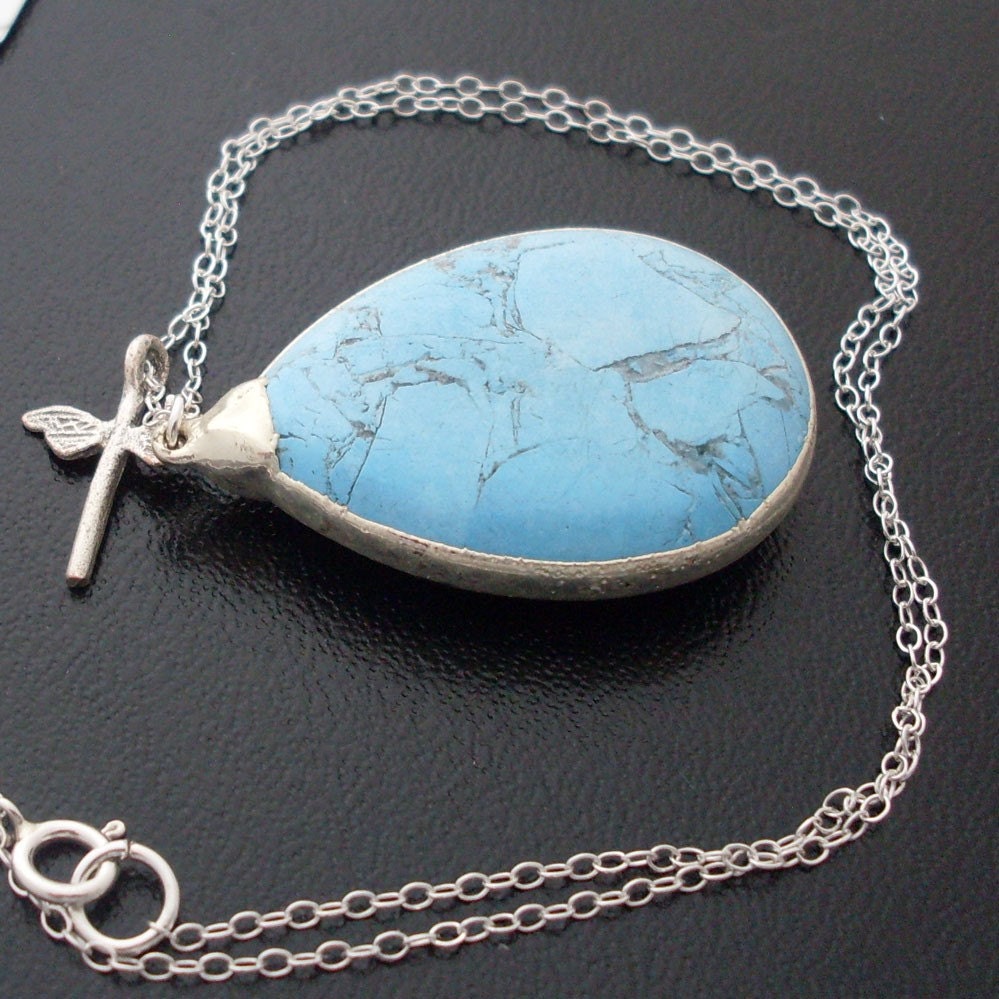 Necklace Little Wings - Silver, Turquoise