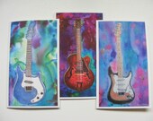 Set Of 3 Large Blank Greeting Cards, Vintage Gibson, Fender Stratocaster And Fender Mandolin