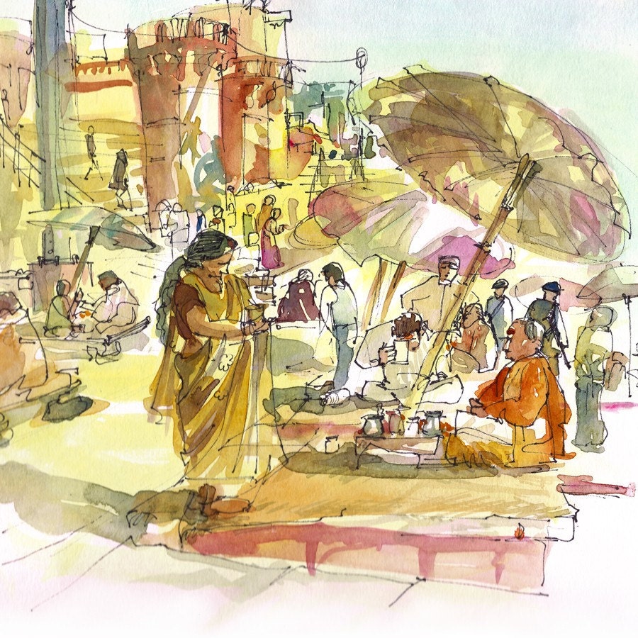 Travel Art, Watercolor print from India