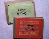 Handmade Stamped Lime Green and Orange Happy Birthday Greeting Card-Set of 2
