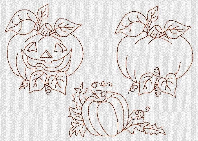 Halloween Pumpkins Cats Witch Hat Redwork Machine Embroidery Designs