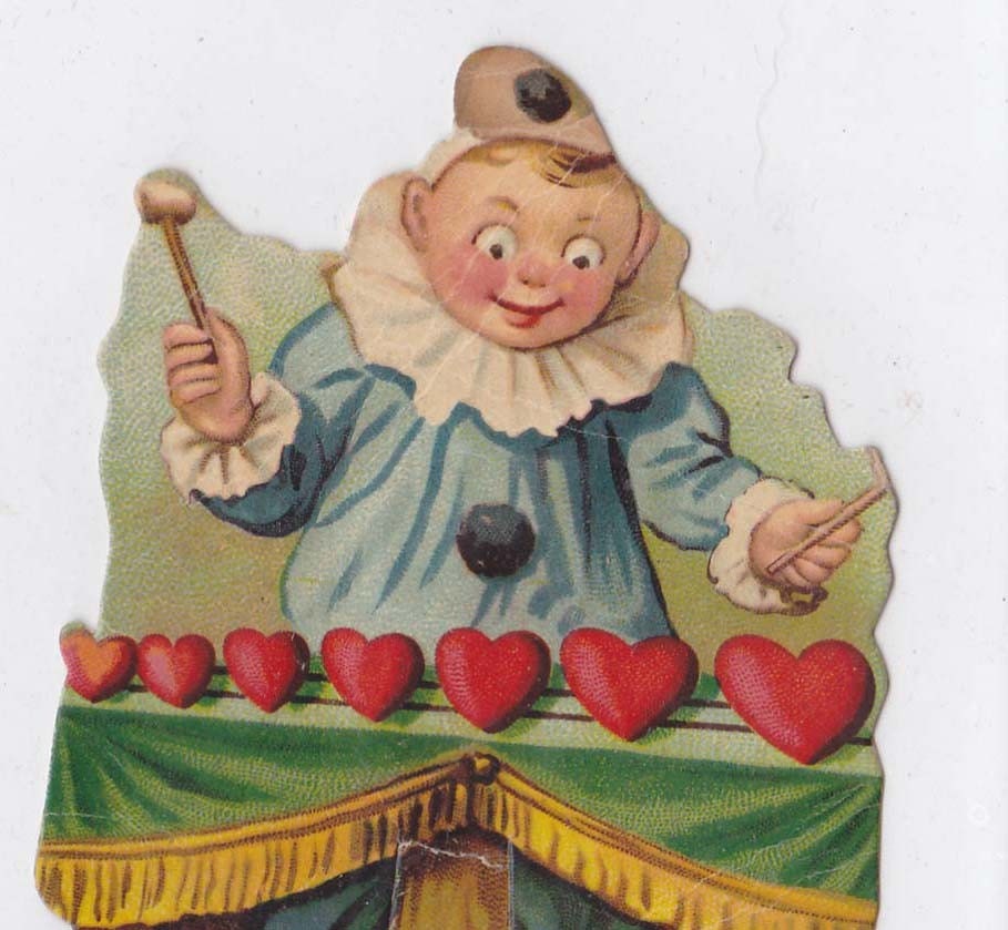 Vintage Valentine Clown Cut Out Stand Up Card vvc006