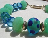 Green and Blue Bead Bracelet - Chrysophase and Lampwork Glass