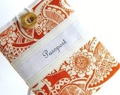 Passport Cover ,  Tangerine Fabric , Floral , Pocket Style - jackandbeedesigns