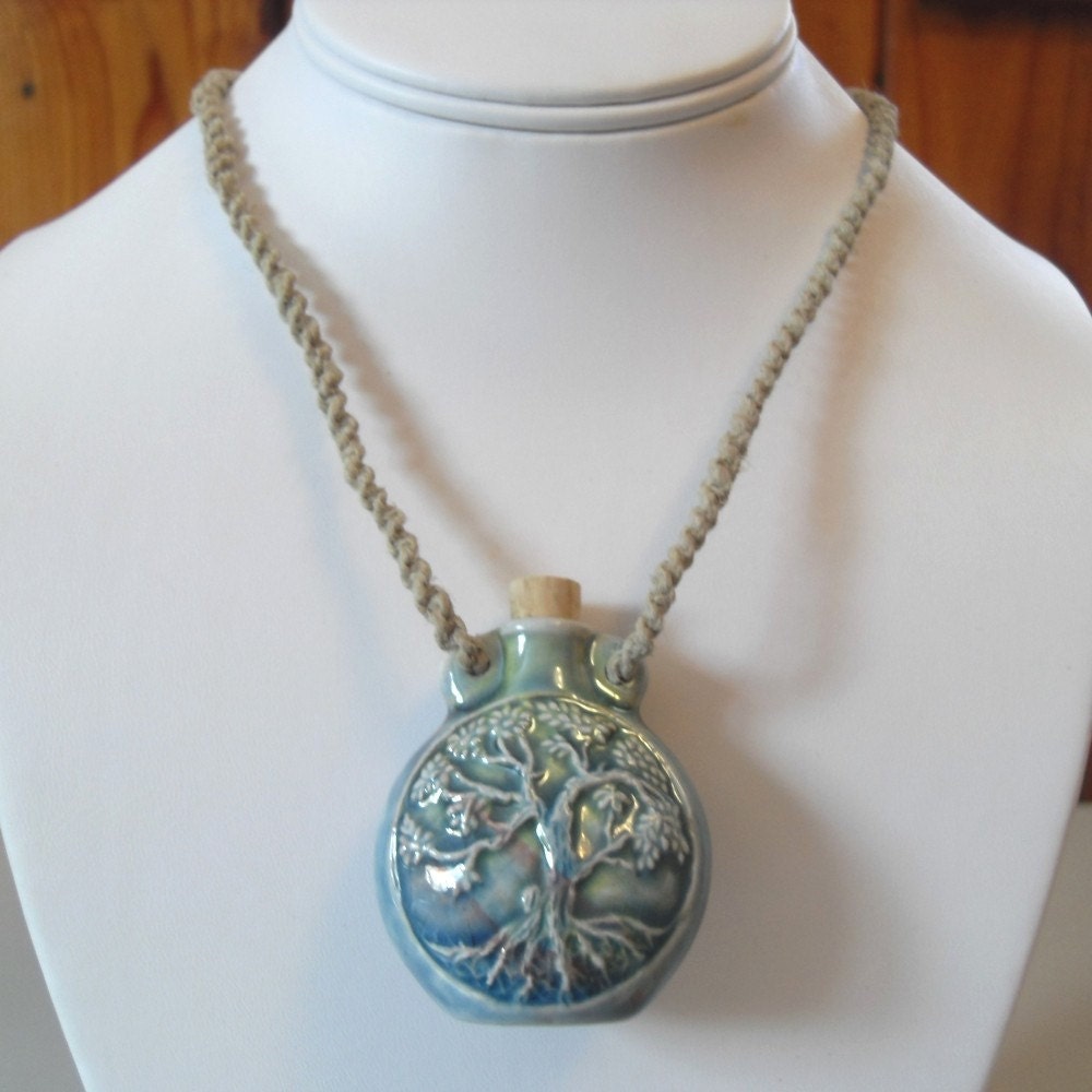 Raku Tree of Life Bottle Hemp Necklace