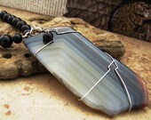 Striped Agate Sterling Silver Wire Wrapped Necklace "Zebra"