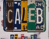 Funky Name Word Block Personalized with your Child's Name - Recycled Art Company - Vintage License Plate Sign Art