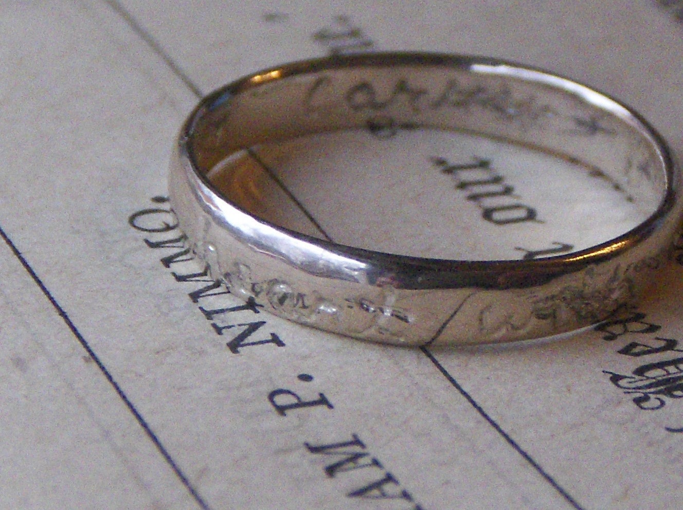 Engraved 10K White Gold Ring Solid 3mm. Rustic Organic Wedding Band - Your choice of words Up to Size 7