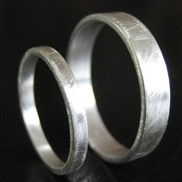 Set Recycled Silver Wedding Rings Simple with Heavy Satin finish