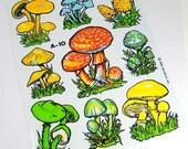Sheet of Colorful Vintage ReTRo Mushroom Decals