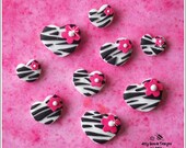 Polymer Clay Zebra Hearts set/beads, buttons, embellishments