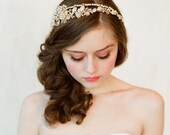 Bridal crystal, pearl and bead headband - Double band golden tiara - gold or silver - Style 147 - Made to Order - Best Seller