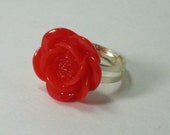 Vintage Inspired Lucite Flower Ring on Silver Adjustable Band