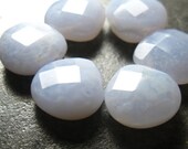 Cloud Blue Chalcedony faceted heart briolettes, 13mm, 6 gemstone briolettes
