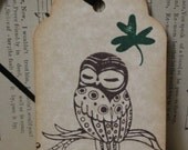 Owl Shamrock Tag - vintage style, shabby chic style hang tag, ephemera, gift tag, bookmark tag - set of 6