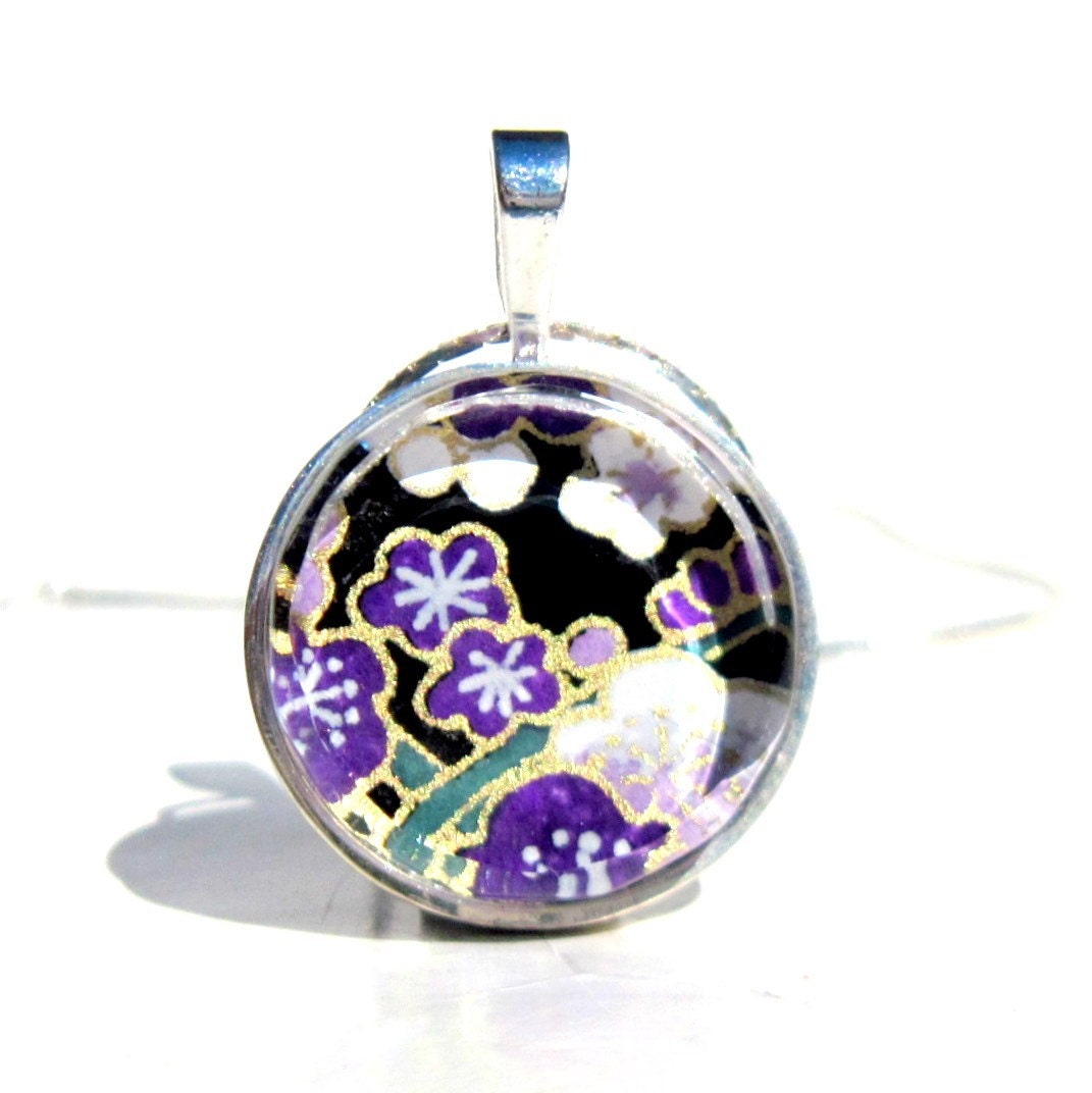 Purple Flower Glass Pendant Necklace. Glass and Sterling Silver Pendant Necklace. Zen Pendant. Engravable: Plum Happy