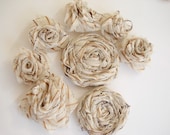 Striped Creamy 2 Rolled 6 Folded Roses Handsewn Organza Flowers 8 pcs