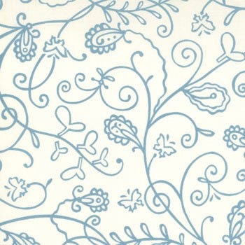 One Yard - Vines in Cream Turquoise - Chrysalis Collection by Sanae for Moda Fabrics - 32423 24