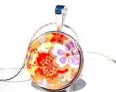 Orange and Yellow Flower Pendant.Glass and Sterling Silver Pendant Necklace. Zen Pendant. Engravable: New Bohemian